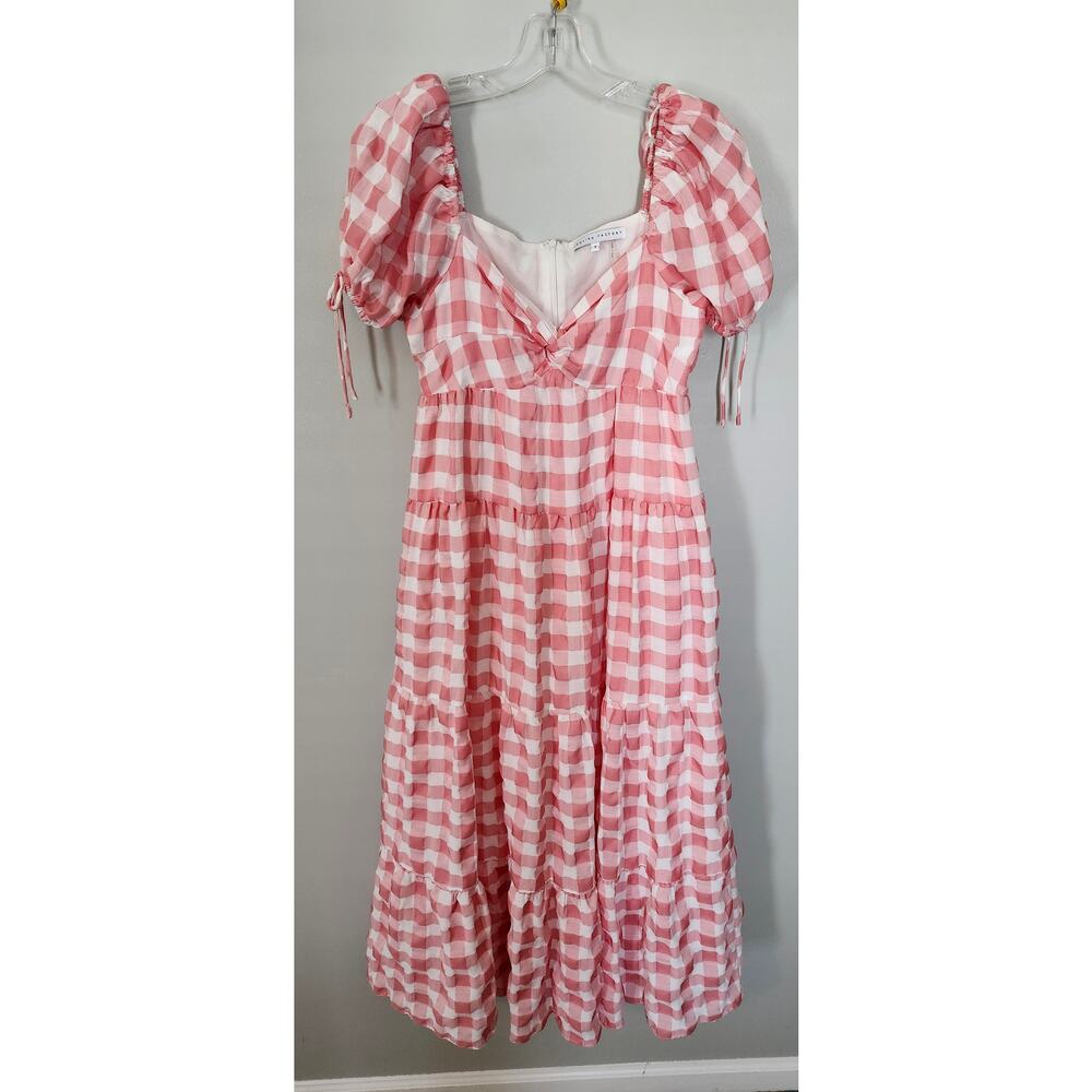 ENGLISH FACTORY Gingham Knot Tiered Midi Dress - Picture 3 of 6